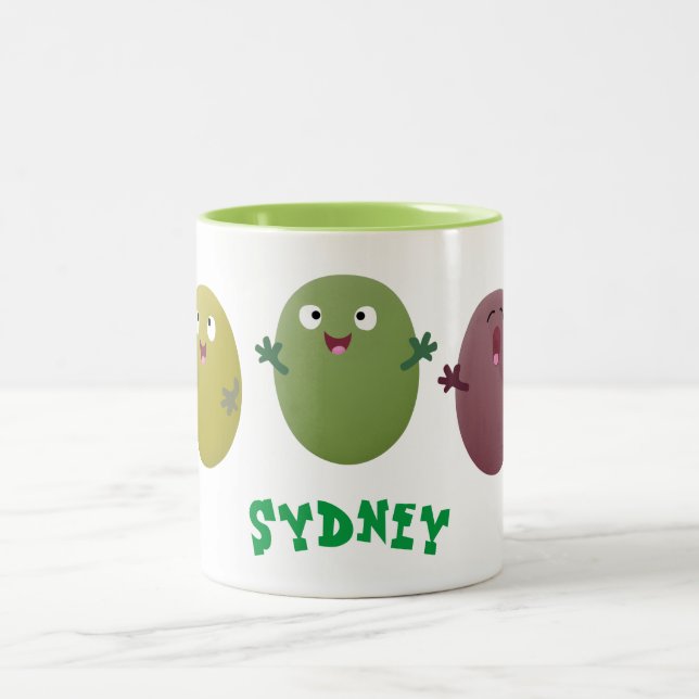 Niedliche Oliven singen Cartoon Zweifarbige Tasse (Mittel)