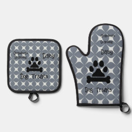 Niedliche Oma's Oma Geometric White and Gray Ofenhandschuh & Topflappen-Set