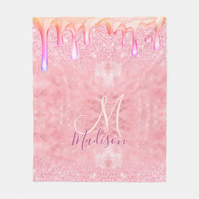 Niedliche ombre Rose Gold Imitate Glitzer Tropfen  Fleecedecke (Vorderseite)