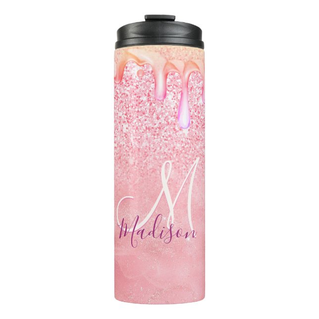 Niedliche ombre Rose Gold Imitate Glitzer Tropfen  Thermosbecher (Vorderseite)