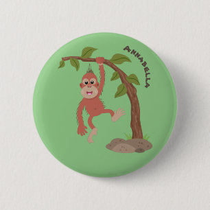 Niedliche Orang-Utan-Cartoon-Illustration Button