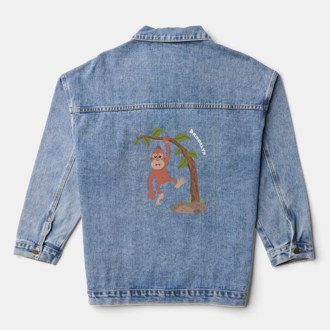 Niedliche Orang-Utan-Cartoon-Illustration Jeansjacke (Rückseite)