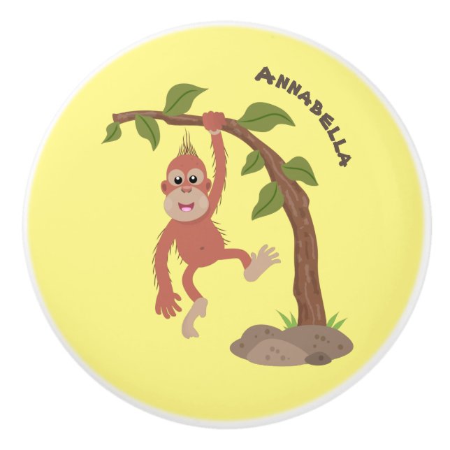 Niedliche Orang-Utan-Cartoon-Illustration Keramikknauf (Vorderseite)