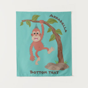 Niedliche Orang-Utan-Cartoon-Illustration Wandteppich