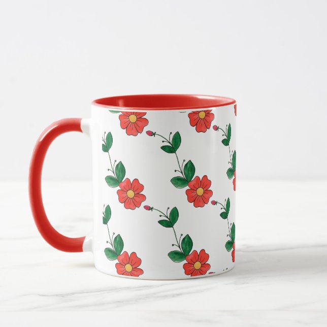Niedliche Orange-Blume, Buds und Blätter Muster-Ta Tasse (Links)