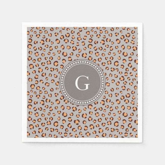 Niedliche orange-braune Kätzchen-Print-Monogramm Serviette (Vorderseite)