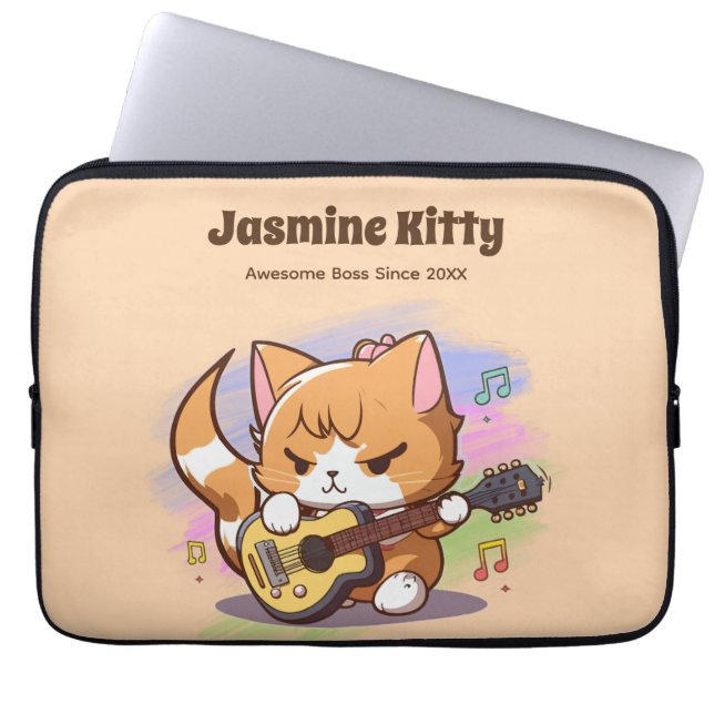 Niedliche Orange Cat Playing Guitar (Personalisier Laptopschutzhülle (Vorderseite)