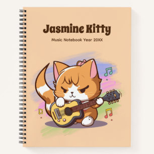 Niedliche Orange Cat Playing Guitar (Personalisier Notizbuch