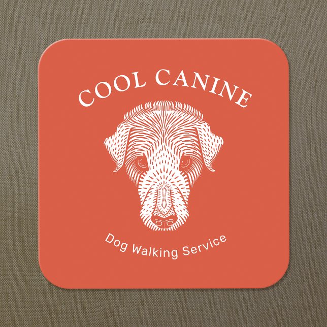 Niedliche Orange Dog Walking Walker Business Card Quadratische Visitenkarte (Von Creator hochgeladen)