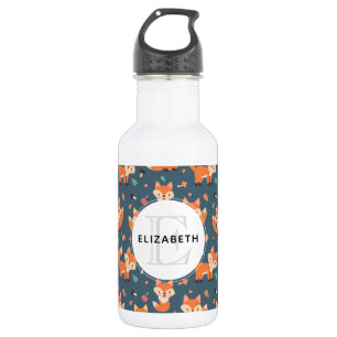 Niedliche Orange Fox Musterzeichnung mit Monogramm Edelstahlflasche