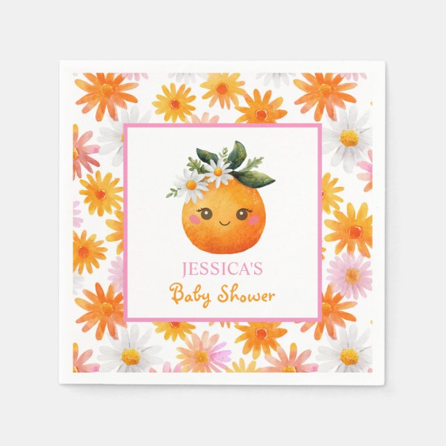 Niedliche Orange Fruchtpastel Daisies Babydusche Serviette (Vorderseite)
