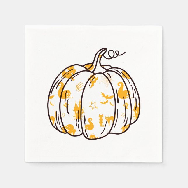 Niedliche Orange Halloween Icons in Pumpkin Cockta Serviette (Vorderseite)