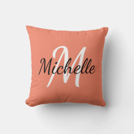 Niedliche Orange Monogram Initialen + Name Kissen