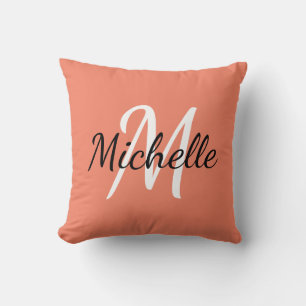 Niedliche Orange Monogram Initialen + Name Kissen