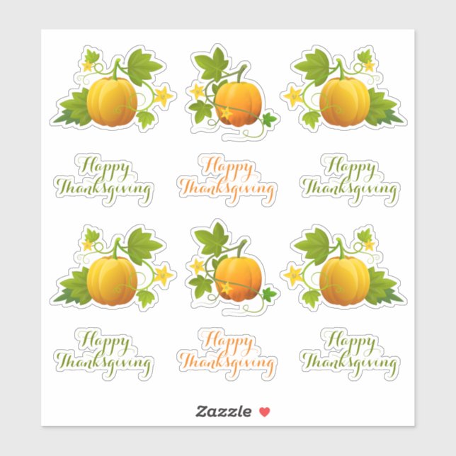 Niedliche Orange Pumpkins & Happy Thanksgiving Sti Aufkleber (Blatt)