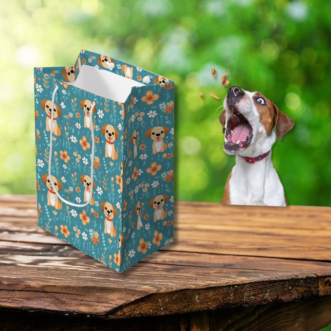 Niedliche Orange Puppy-Blume Mittlere Geschenktüte (Cute Orange Puppy Flowers Medium Gift Bag)