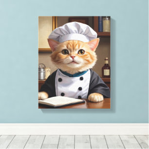 Niedliche Orange Tabby Cat Koch Kochabbildung Leinwanddruck