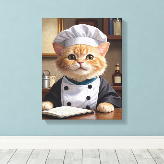 Niedliche Orange Tabby Cat Koch Kochabbildung Leinwanddruck (Insitu (Holzboden))