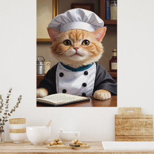 Niedliche Orange Tabby Cat Koch Kochabbildung Poster