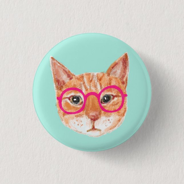 Niedliche Orange Tabby Cat Tragebrille Button (Vorderseite)