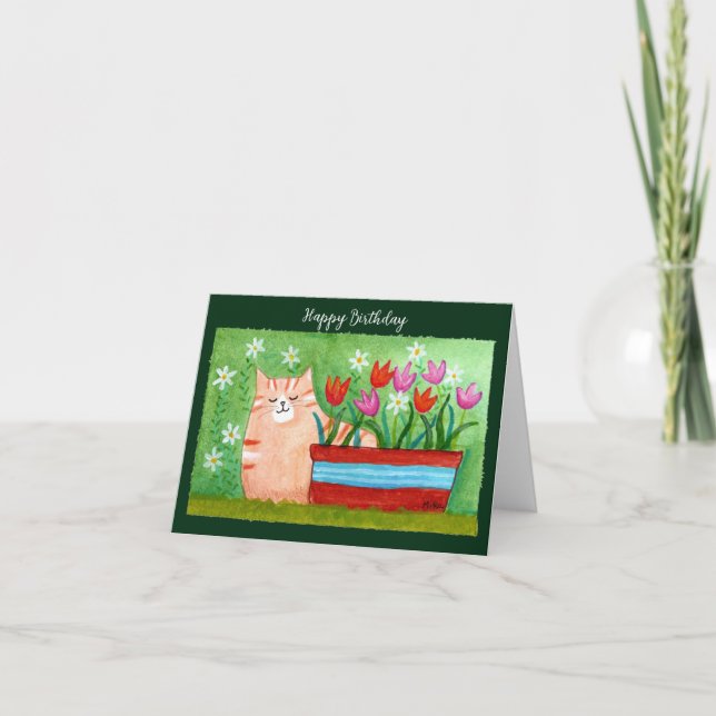 Niedliche Orange Tabby Katze im Garten Katze Lover Karte (Vorderseite)