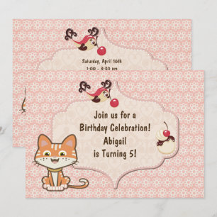 Niedliche Orange Tiger Kitty Cat und Blume Geburts Einladung