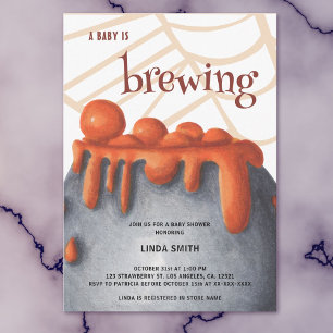 Niedliche Orange Witch Baby Brewing Baby Dusche Einladung