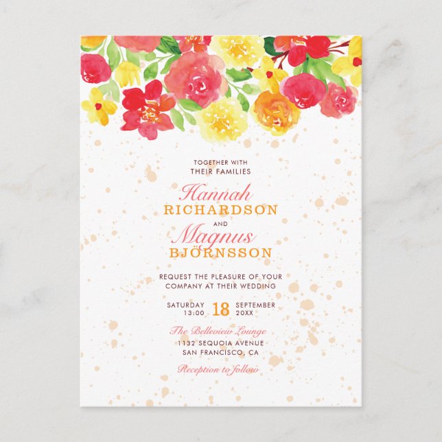 Niedliche Orangefarbene Blume Wunderbare Hochzeit Einladungspostkarte (Vorderseite)