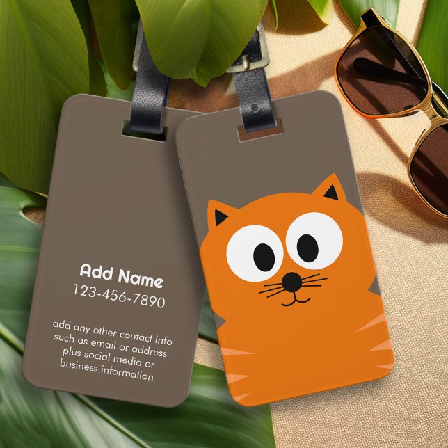 Niedliche orangefarbene Fettkatze mit Taupe und Na Gepäckanhänger (Custom Luggage Tag - Personalized Bag Tag)