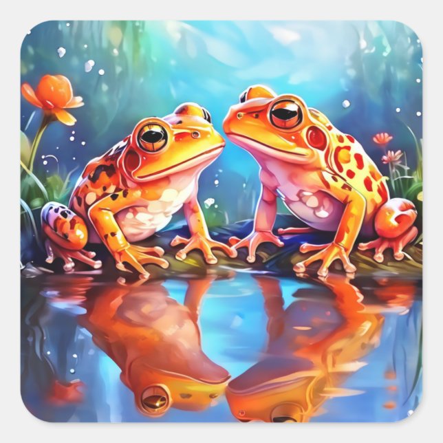 Niedliche Orangefarbene Frösche Quadratischer Aufkleber (Vorderseite)