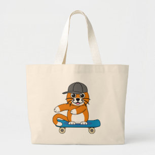 Niedliche orangefarbene Katze auf Skateboard Carto Jumbo Stoffbeutel