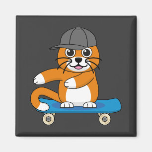 Niedliche orangefarbene Katze auf Skateboard Carto Magnet