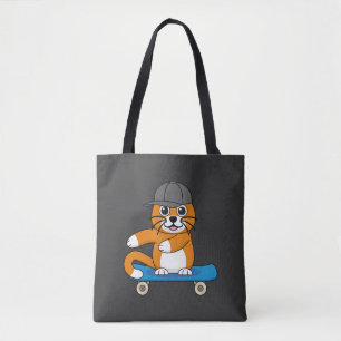 Niedliche orangefarbene Katze auf Skateboard Carto Tasche