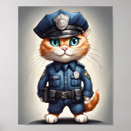 Niedliche Orangefarbene Katze in polizeilicher Uni Poster