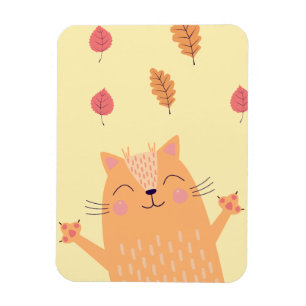 Niedliche orangefarbene Katze spielt im Herbstlaub Magnet