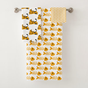 Niedliche orangefarbene Katzen, Herzen und Knochen Badhandtuch Set