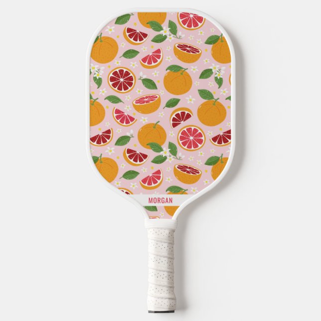 Niedliche Orangen auf hellrosa Pickleball Schläger (Vorderseite)