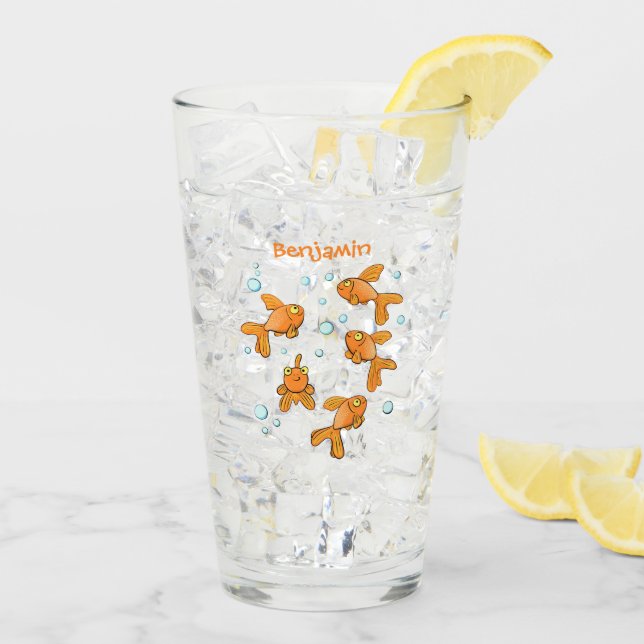 Niedliche Orangen-Goldfisch-Cartoon-Abbildung Glas (Rückseite Ice)