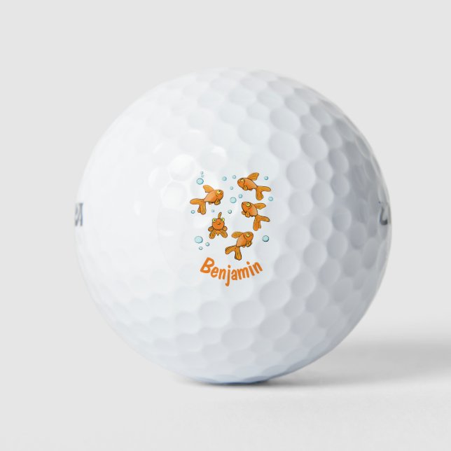 Niedliche Orangen-Goldfisch-Cartoon-Abbildung Golfball (Vorderseite)