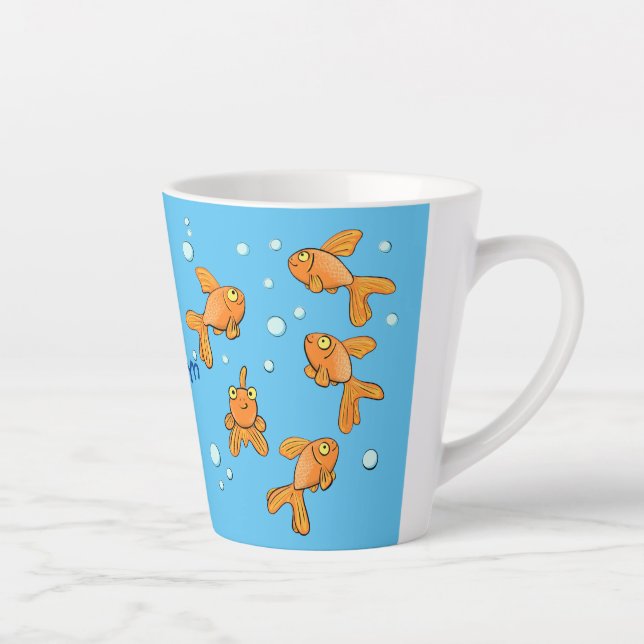 Niedliche Orangen-Goldfisch-Cartoon-Abbildung Milchtasse (Rechts)
