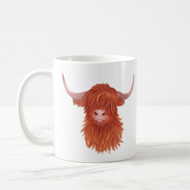 Niedliche Orangen-Hochland-Kuh-Illustration  Kaffeetasse (Links)