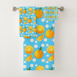 Niedliche Orangen und weiße Blume Badhandtuch Set