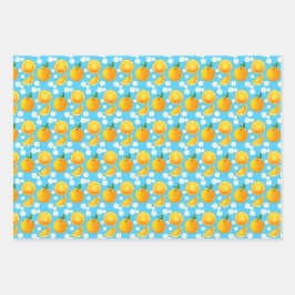 Niedliche Orangen und weiße Blume Geschenkpapier Set