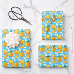 Niedliche Orangen und weiße Blume Geschenkpapier Set