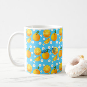Niedliche Orangen und weiße Blume Kaffeetasse