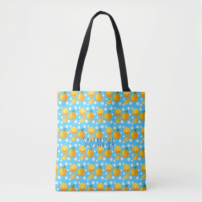 Niedliche Orangen und weiße Blume Tasche (Vorderseite)