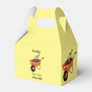 Niedliche Orangenbartendarstellung des Cartoon Geschenkschachtel
