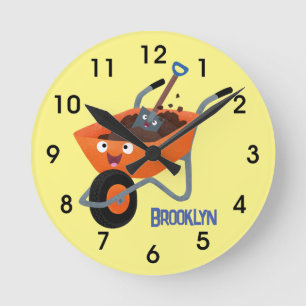 Niedliche Orangenbartendarstellung des Cartoon Runde Wanduhr