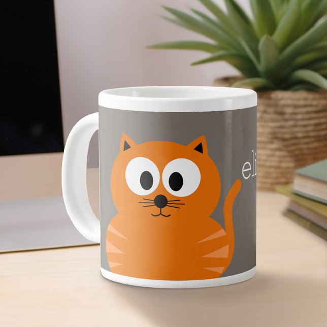 Niedliche Orangenfettkatze mit Taupe Personalisier Jumbo-Tasse (Personalized mug)