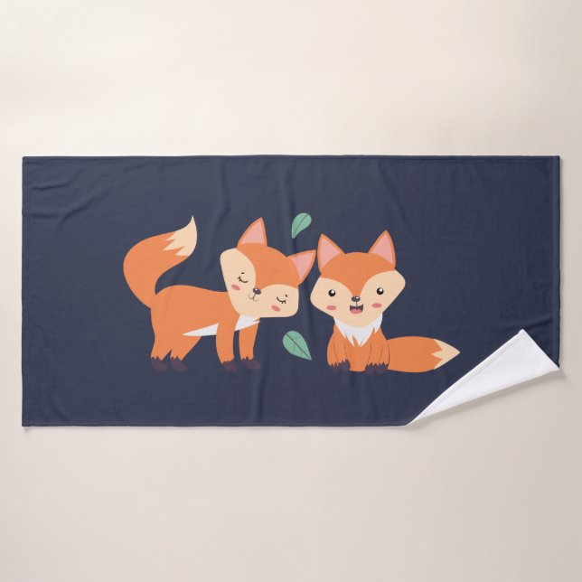Niedliche Orangenfüchse Grafik Badhandtuch Set (Badehandtuch)